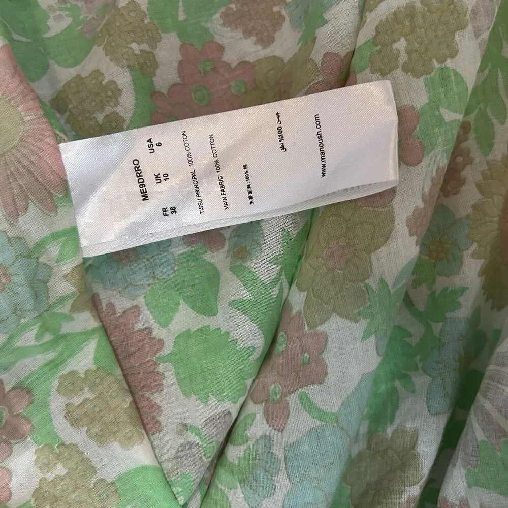 Manoush Women's Smocked Floral Mini Sundress Dress Green Size 38 US 6 M - Picture 6 of 9